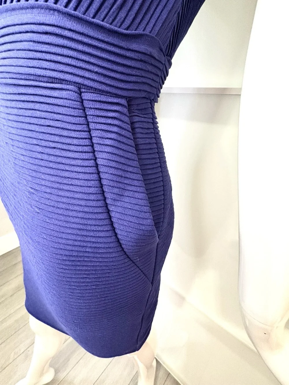 RW&CO Workwear Chic Blue Textured Dress Pockets Stretch Zip Back XS - Picture 6 of 9